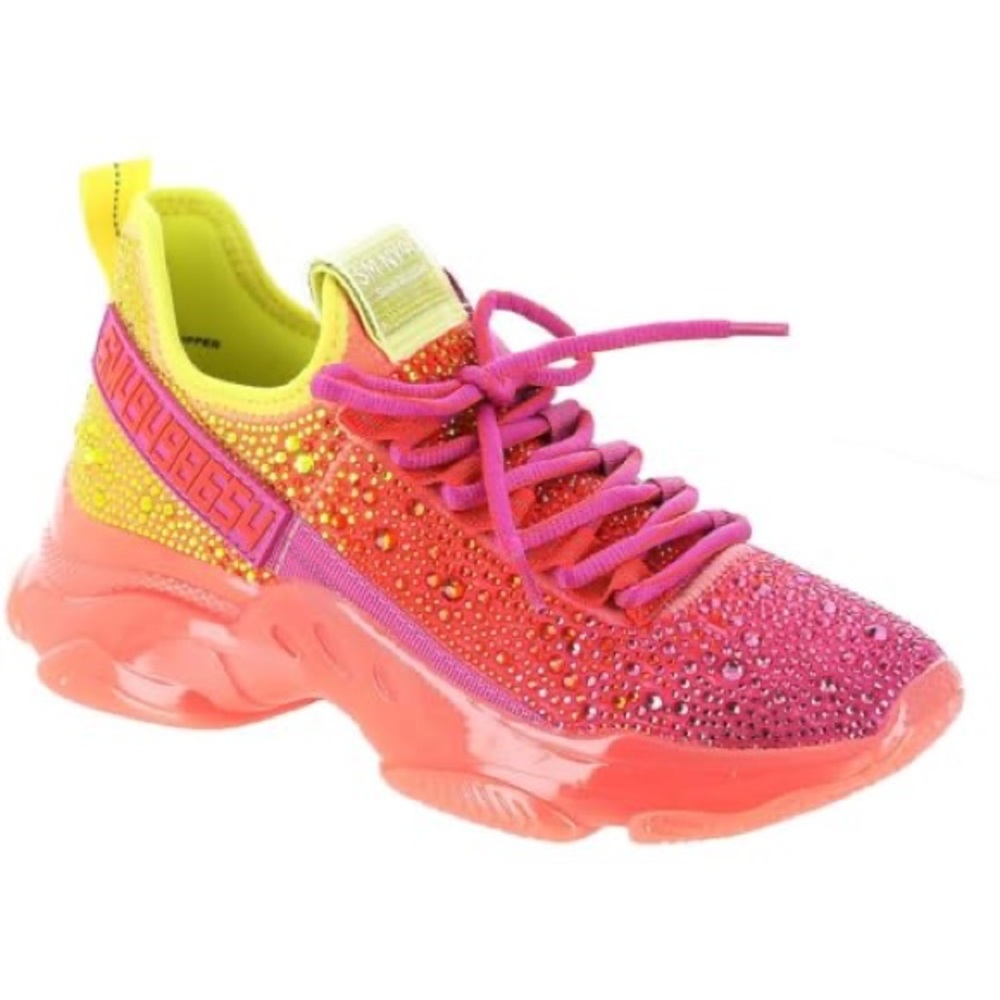 Steve Madden Rhinestone Embellished Running Shoes - Yellow, Orange, Fuchsia Pink - Picture 7 of 9